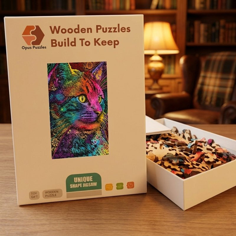 Rainbow Cat Pop Wooden Puzzle – packaged wooden puzzle gift box