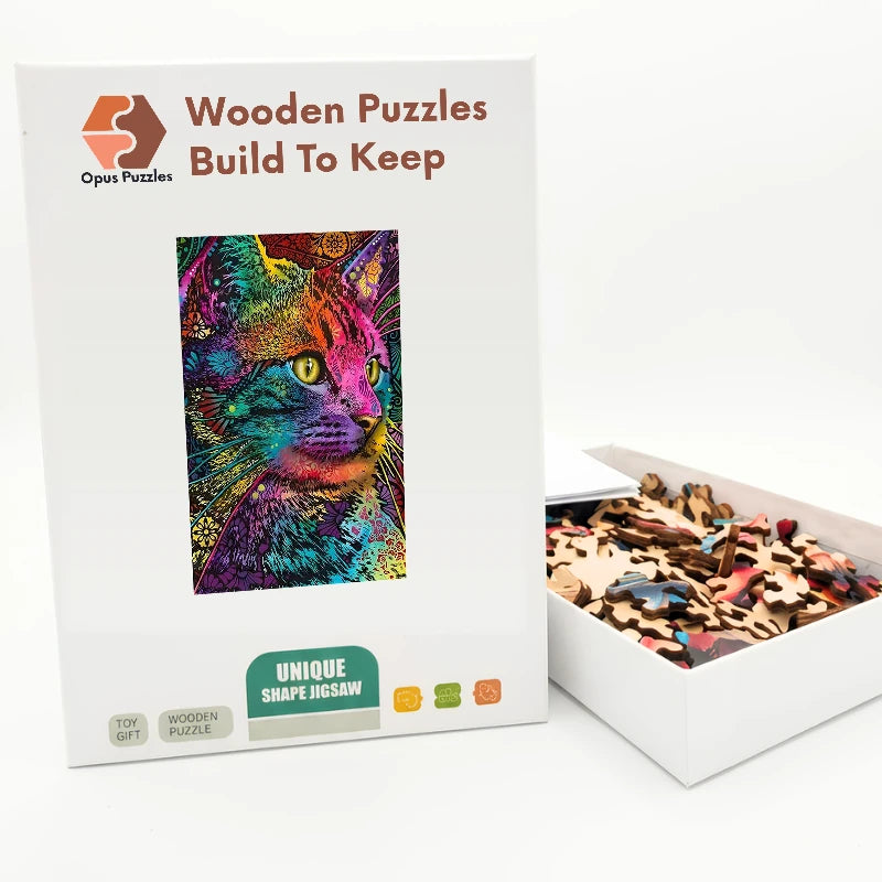 Rainbow Cat Pop Wooden Puzzle – packaged wooden puzzle gift box