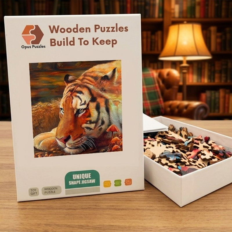 Autumn Tiger Rest Wooden Puzzle – packaged wooden puzzle gift box