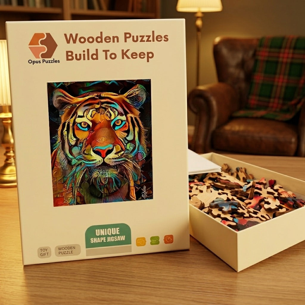 Mosaic Tiger Gaze Wooden Puzzle – packaged wooden puzzle gift box