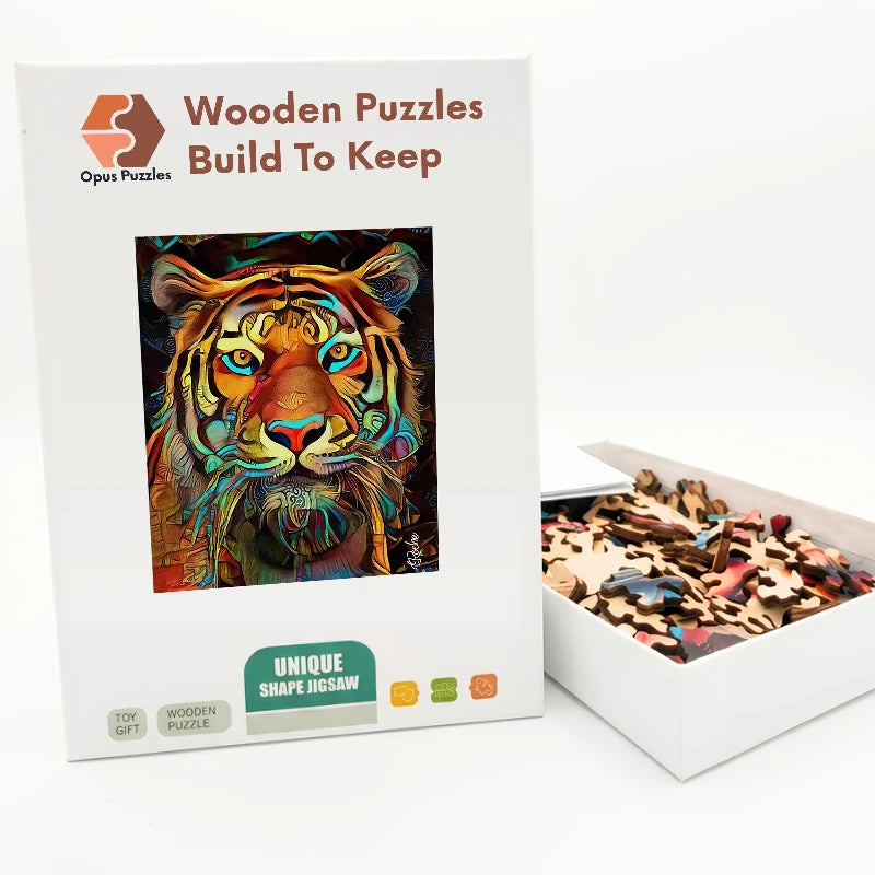 Mosaic Tiger Gaze Wooden Puzzle – packaged wooden puzzle gift box