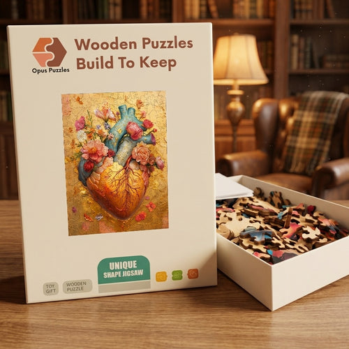 Anatomical Heart Bloom Wooden Puzzle – packaged wooden puzzle gift box
