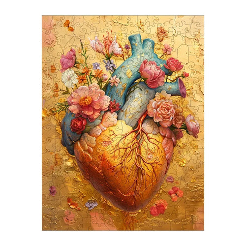 Anatomical Heart Bloom round wooden puzzle