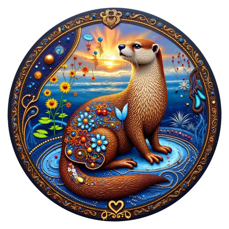 Folk Otter round wooden puzzle