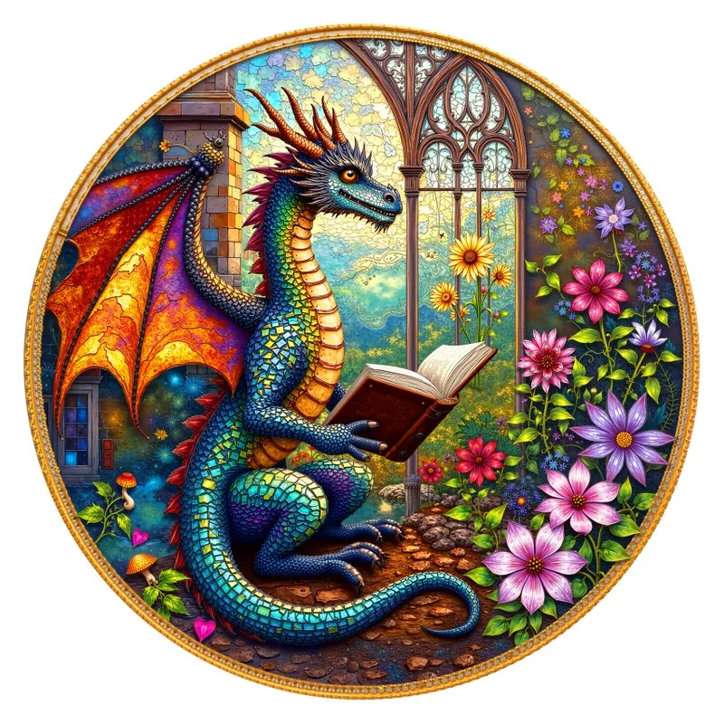 Reading Dragon round wooden puzzle