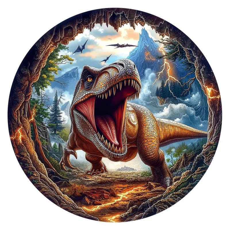 Roaring T-Rex round wooden puzzle