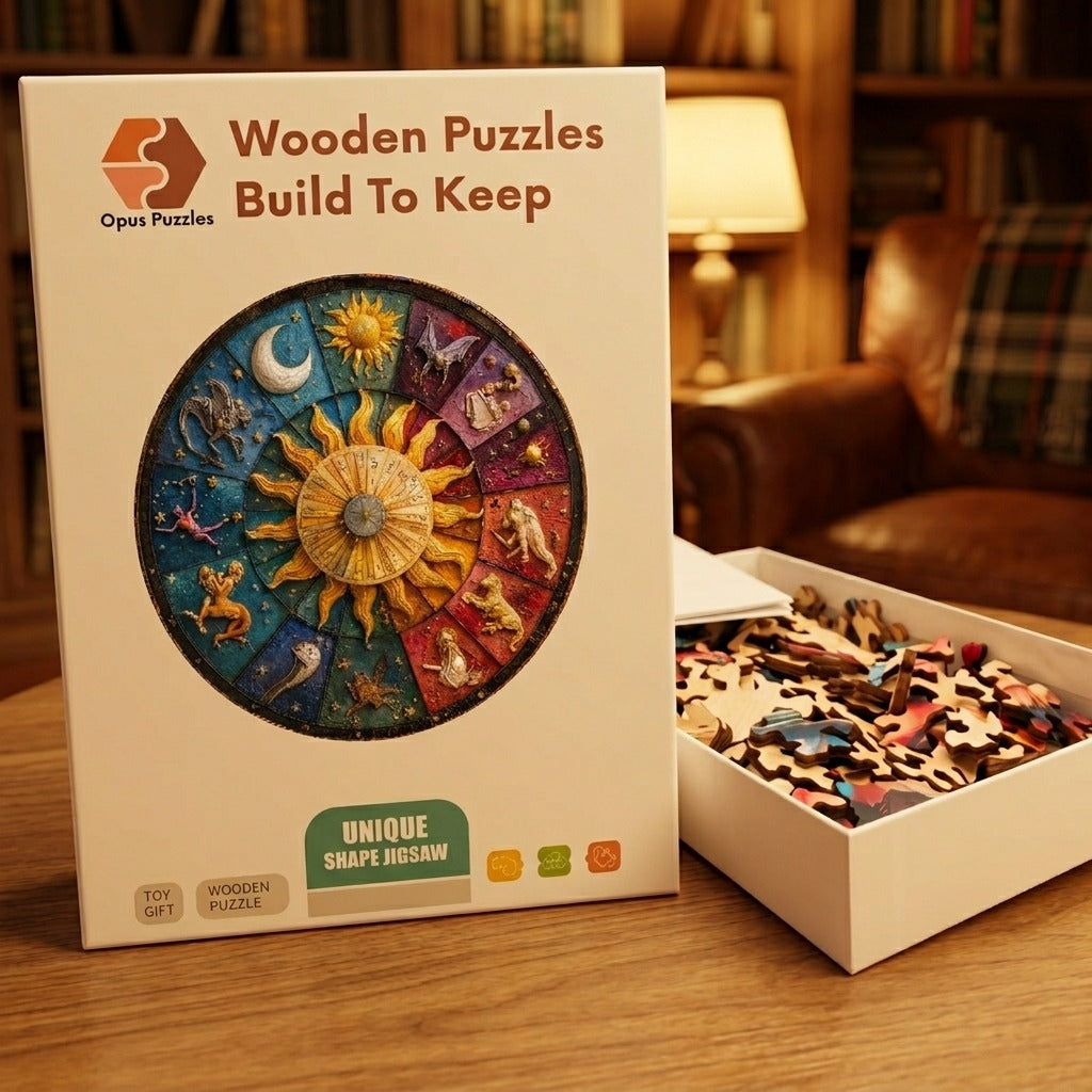 Zodiac Wheel Wooden Puzzle – packaged wooden puzzle gift box