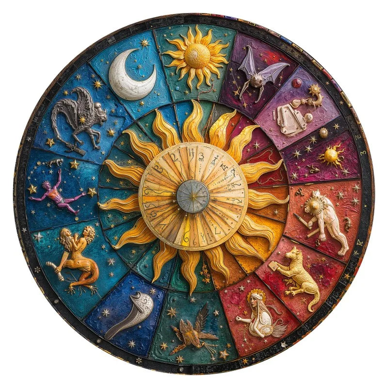 Zodiac Wheel round wooden puzzle