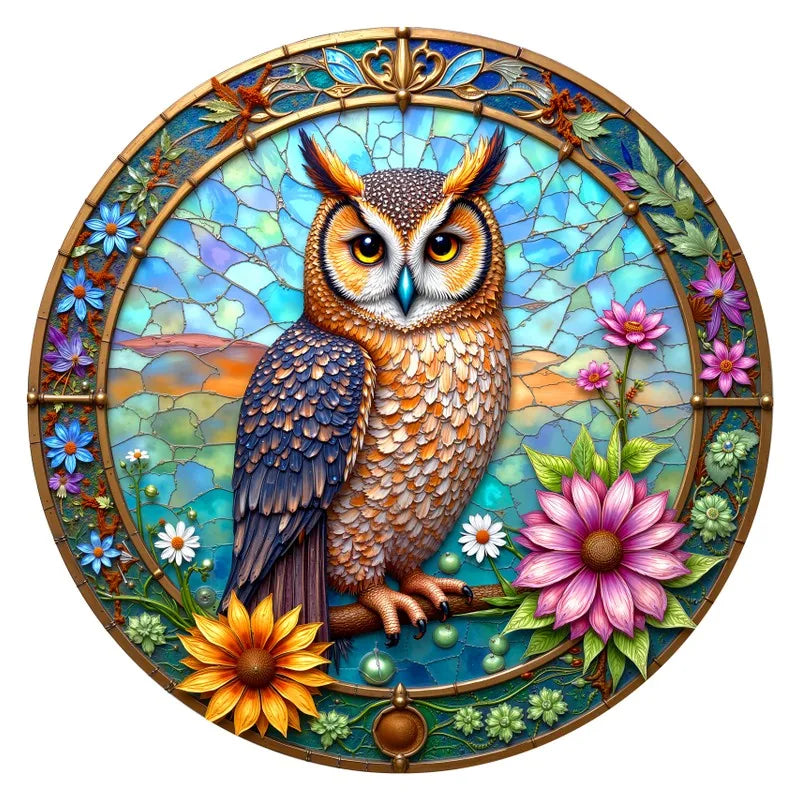 Stained Glass Owl round wooden puzzle