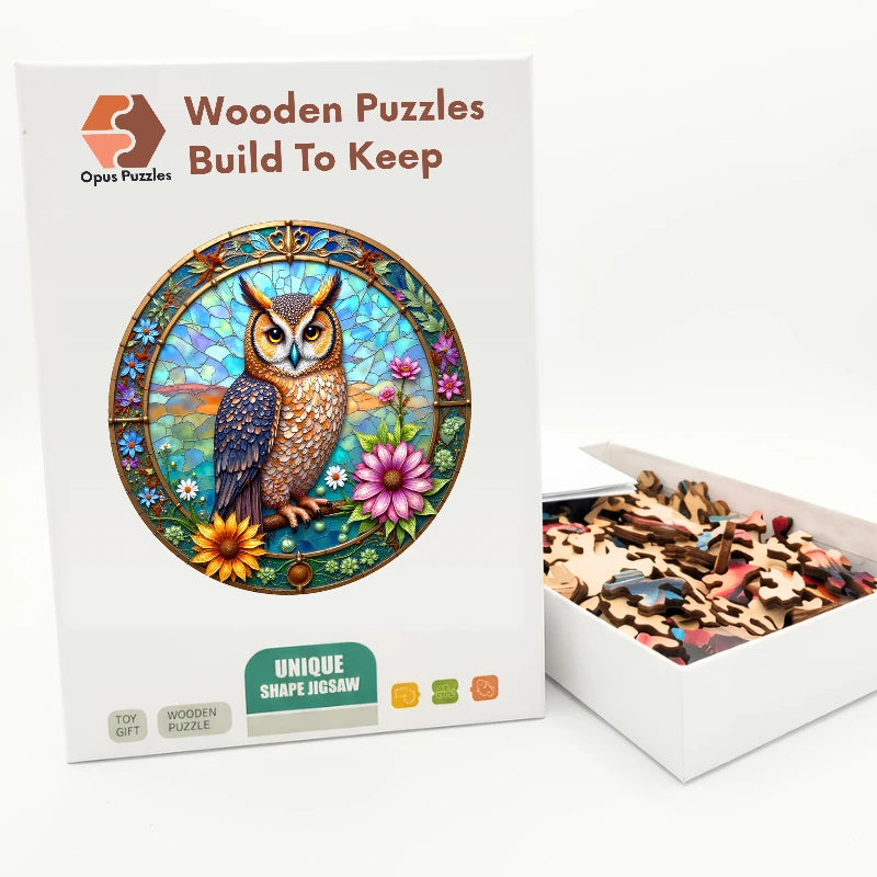 Stained Glass Owl Wooden Puzzle – packaged wooden puzzle gift box