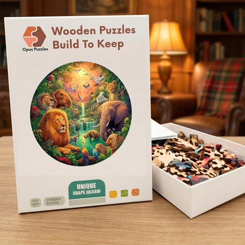 Jungle Watering Hole Wooden Puzzle – packaged wooden puzzle gift box