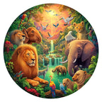 Jungle Watering Hole round wooden puzzle