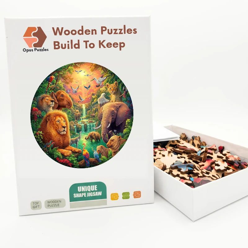 Jungle Watering Hole Wooden Puzzle – packaged wooden puzzle gift box