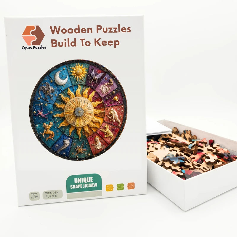 Zodiac Wheel Wooden Puzzle – packaged wooden puzzle gift box