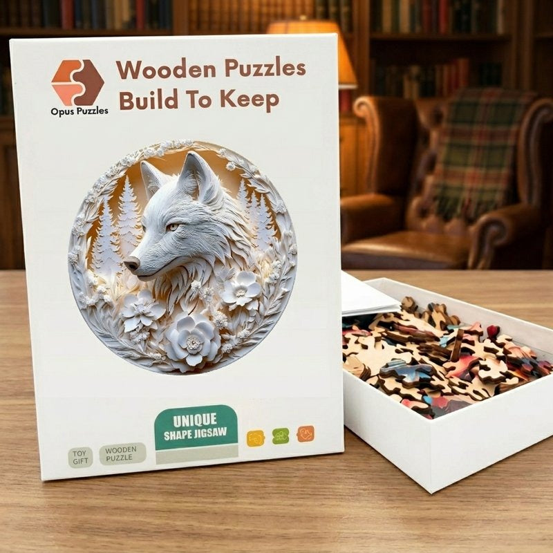 Carved Wolf Relief Wooden Puzzle – packaged wooden puzzle gift box