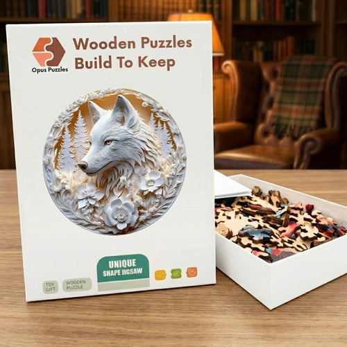 Carved Wolf Relief Wooden Puzzle – packaged wooden puzzle gift box