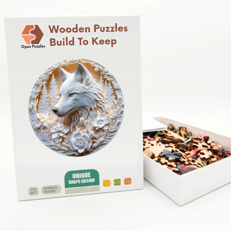 Carved Wolf Relief Wooden Puzzle – packaged wooden puzzle gift box