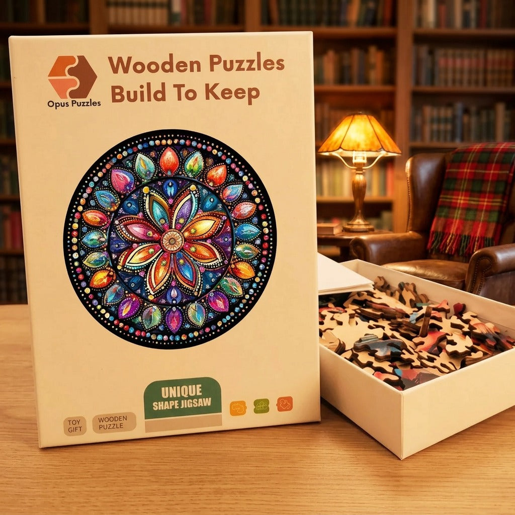 Jewel Mandala Wooden Puzzle – packaged wooden puzzle gift box