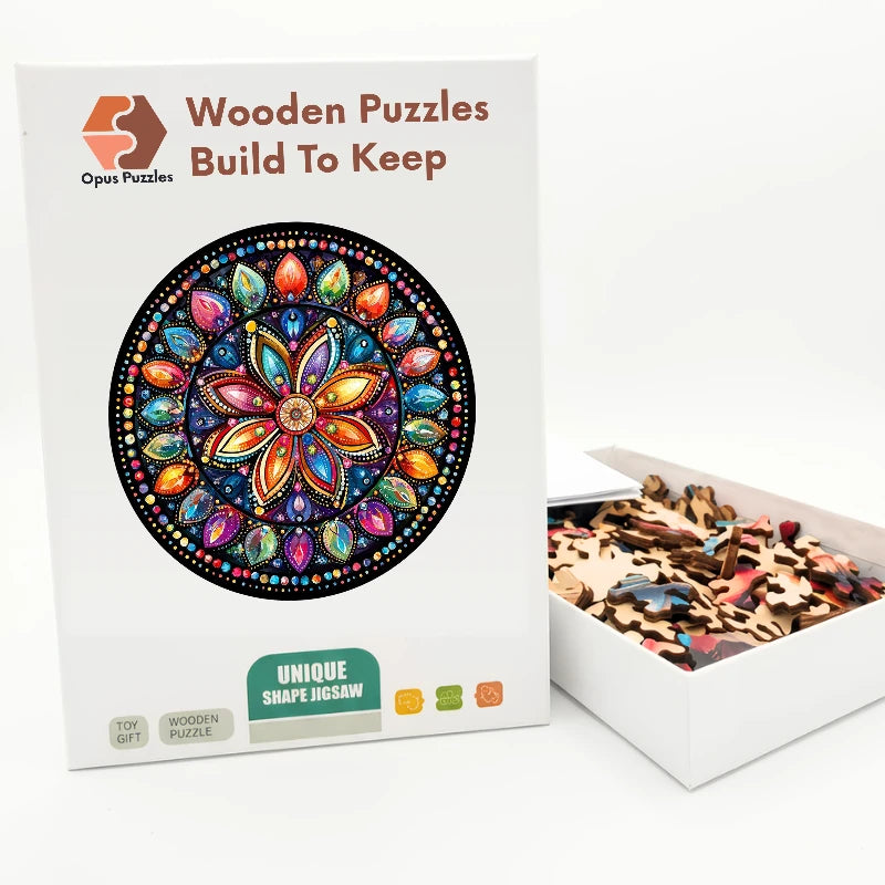 Jewel Mandala Wooden Puzzle – packaged wooden puzzle gift box