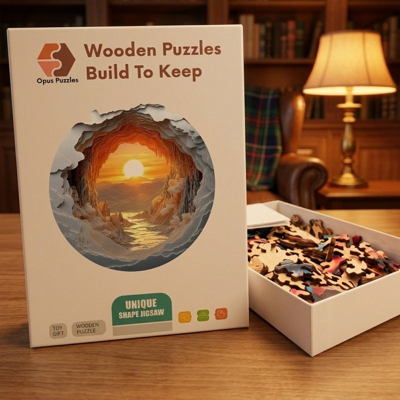 Snow Cave Sunset Wooden Puzzle – packaged wooden puzzle gift box