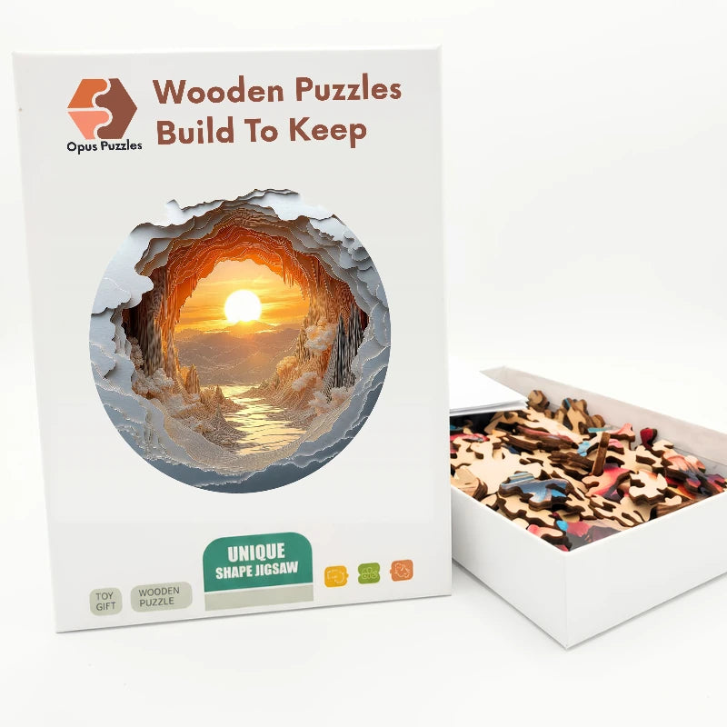 Snow Cave Sunset Wooden Puzzle – packaged wooden puzzle gift box
