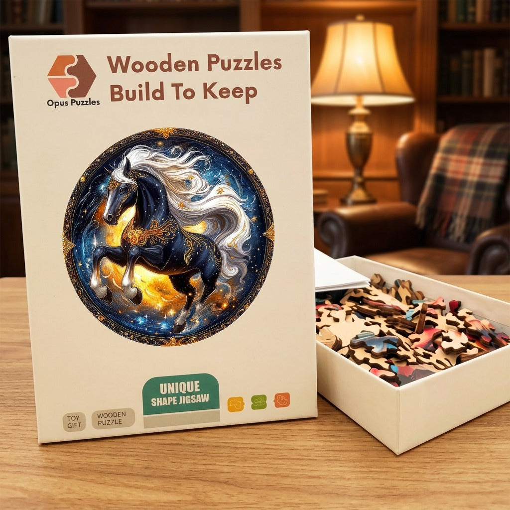 Cosmic Stallion Wooden Puzzle – packaged wooden puzzle gift box
