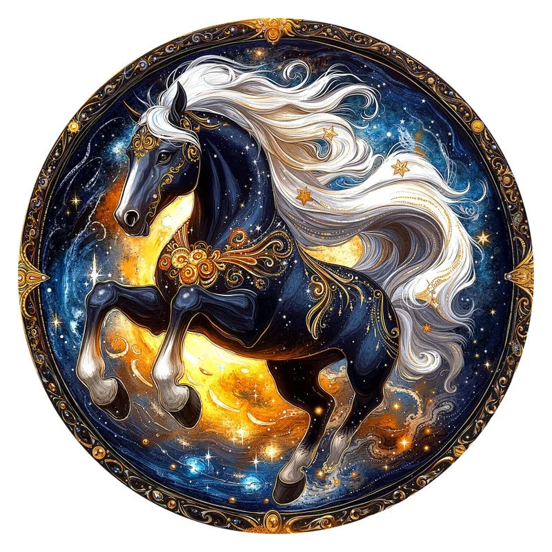 Cosmic Stallion round wooden puzzle