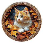 Autumn Cat round wooden puzzle