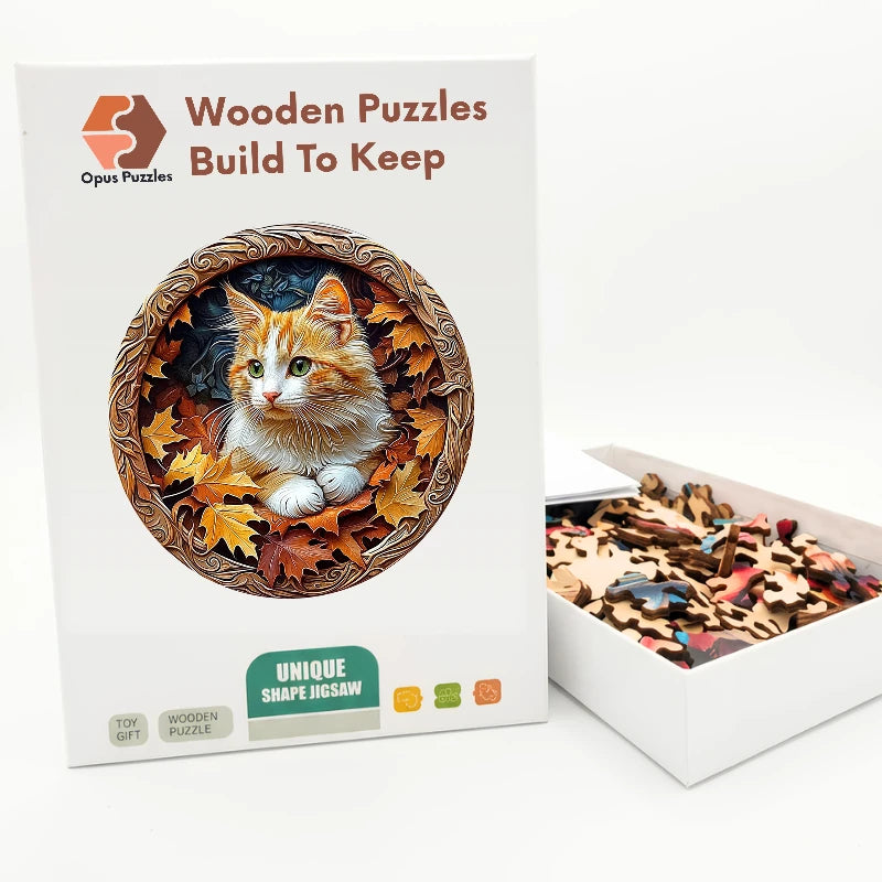 Autumn Cat Wooden Puzzle – packaged wooden puzzle gift box