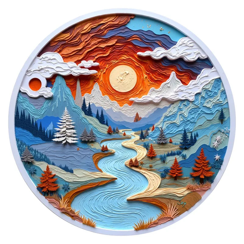 Paper Mountain River round wooden puzzle