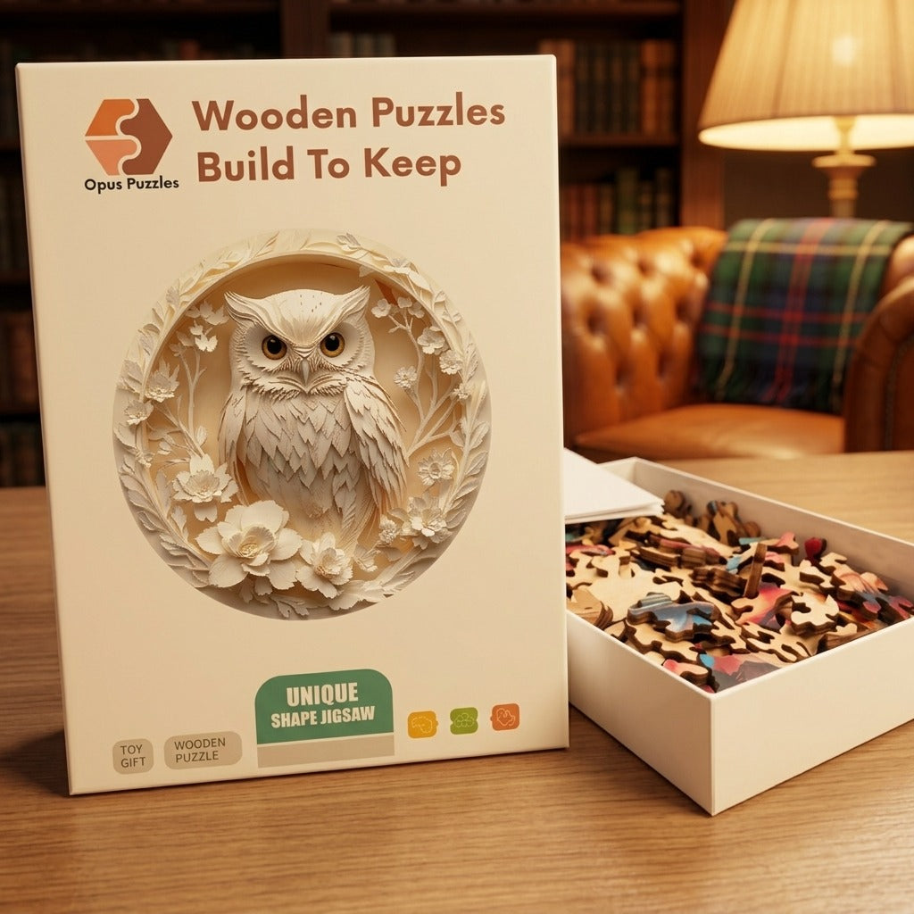 Ivory Owl Wooden Puzzle – packaged wooden puzzle gift box