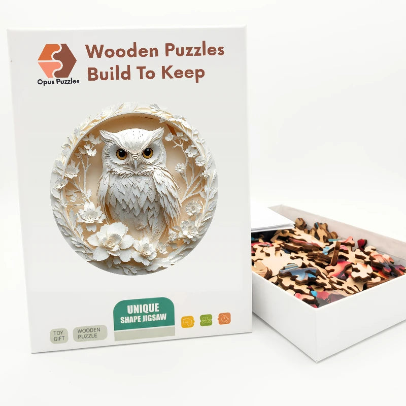 Ivory Owl Wooden Puzzle – packaged wooden puzzle gift box