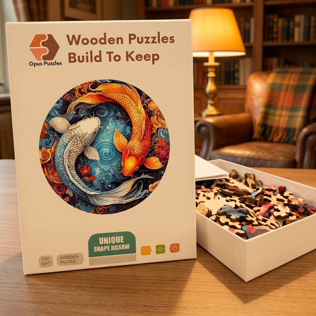 Koi Yin Yang Wooden Puzzle – packaged wooden puzzle gift box