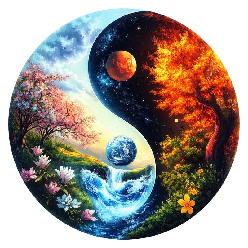Earth Yin Yang round wooden puzzle