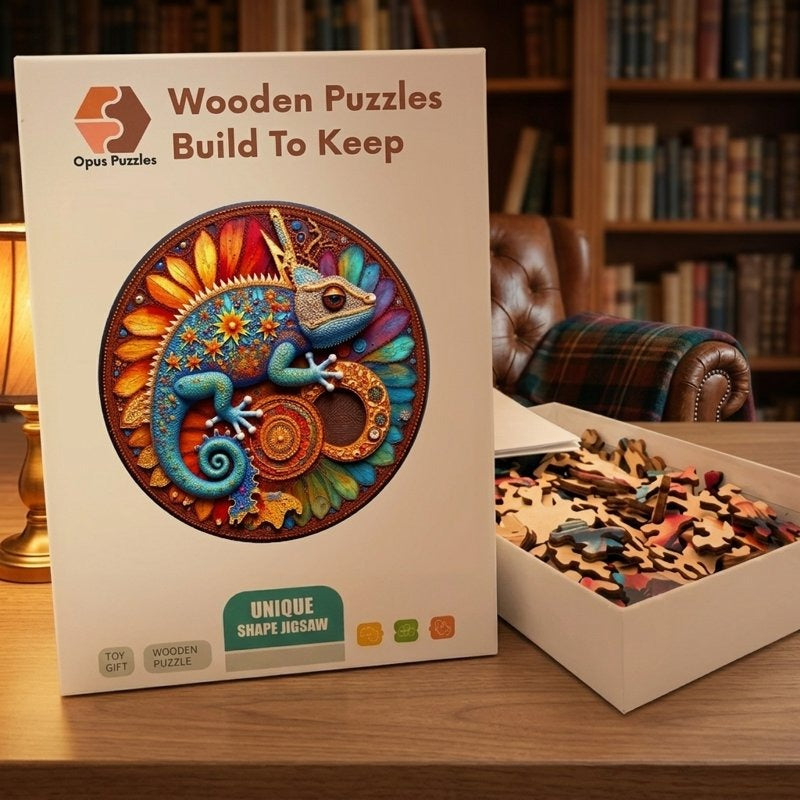 Folk Gecko Mandala Wooden Puzzle – packaged wooden puzzle gift box