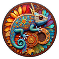 Folk Gecko Mandala round wooden puzzle