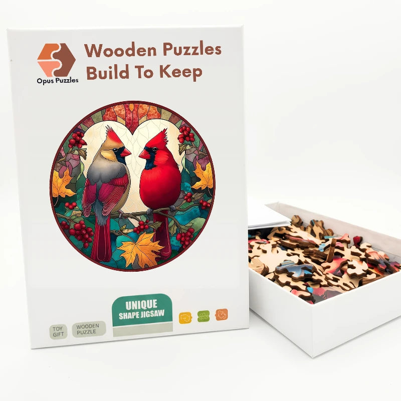 Cardinal Pair Wooden Puzzle – packaged wooden puzzle gift box