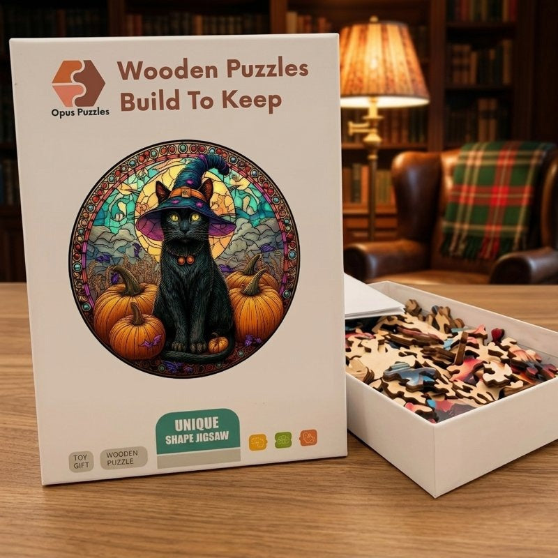 Witchy Cat Wooden Puzzle – packaged wooden puzzle gift box