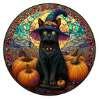 Witchy Cat round wooden puzzle