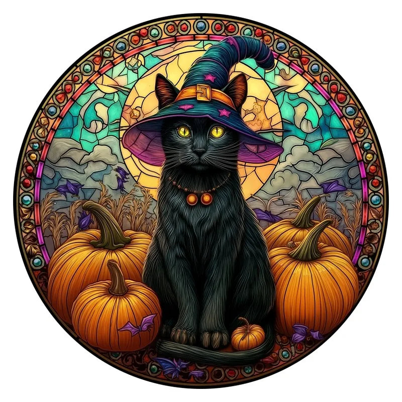 Witchy Cat round wooden puzzle