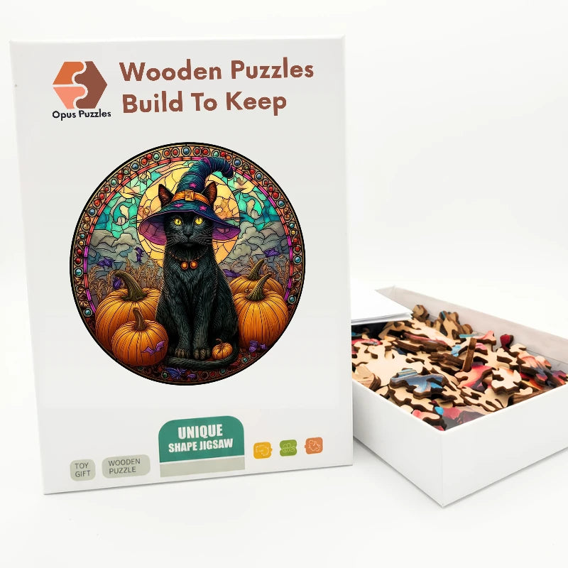 Witchy Cat Wooden Puzzle – packaged wooden puzzle gift box