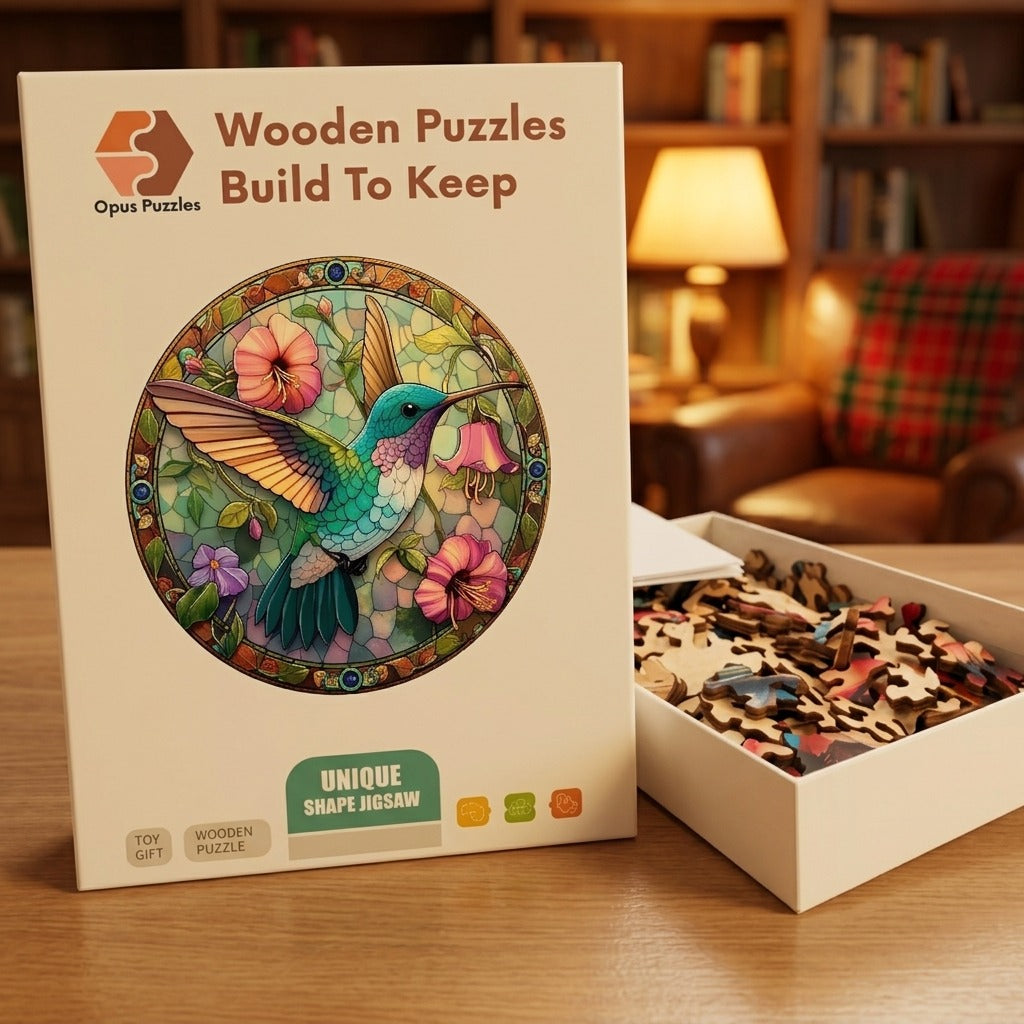 Hummingbird Glow Wooden Puzzle – packaged wooden puzzle gift box