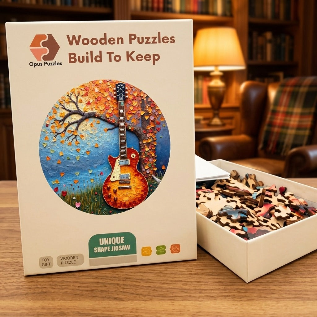 Autumn Guitar Wooden Puzzle – packaged wooden puzzle gift box