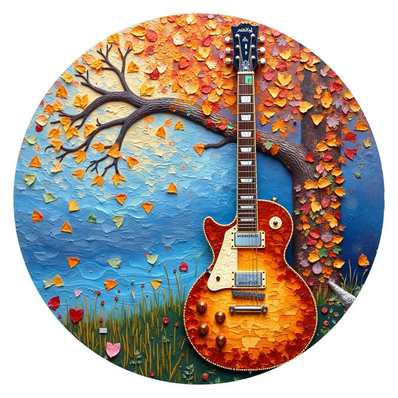 Autumn Guitar round wooden puzzle