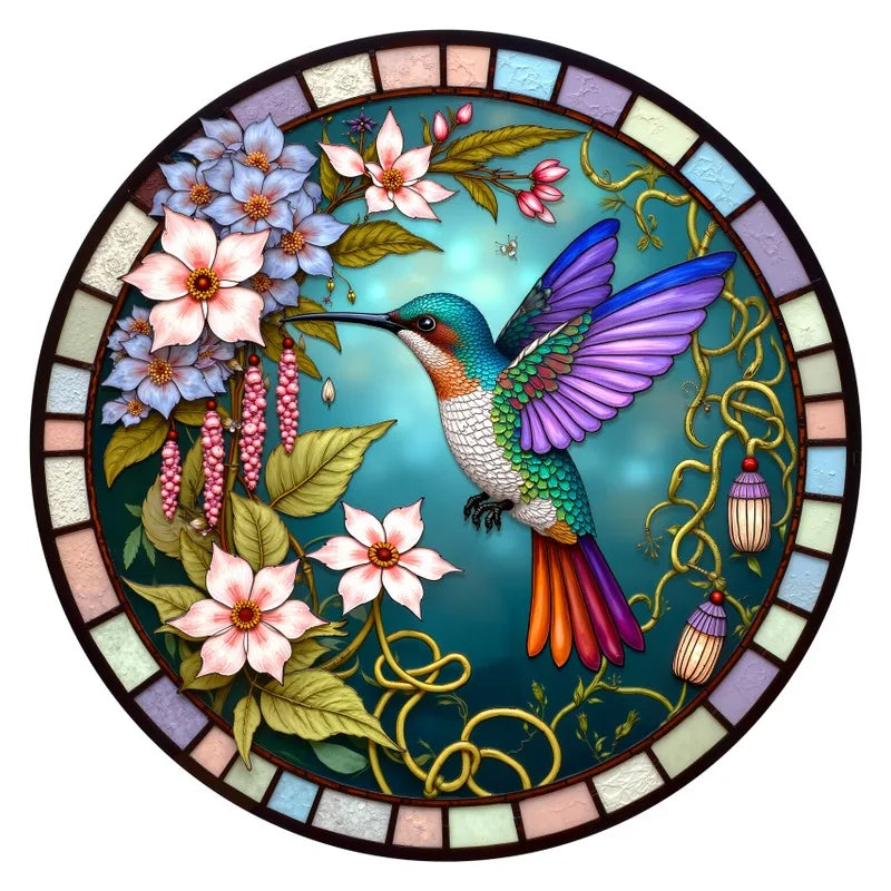 Hummingbird Window round wooden puzzle