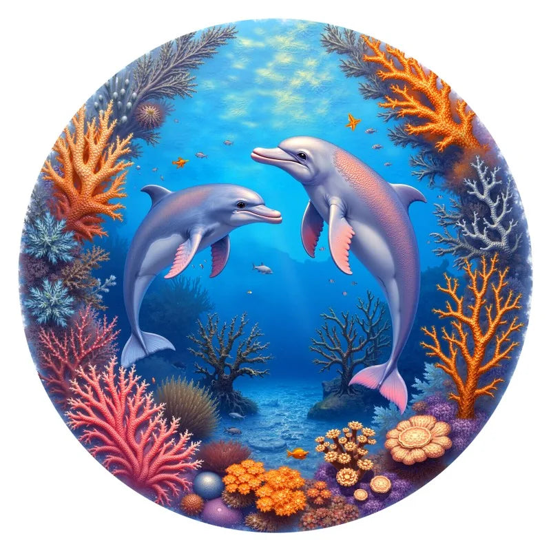 Dolphin Reef round wooden puzzle