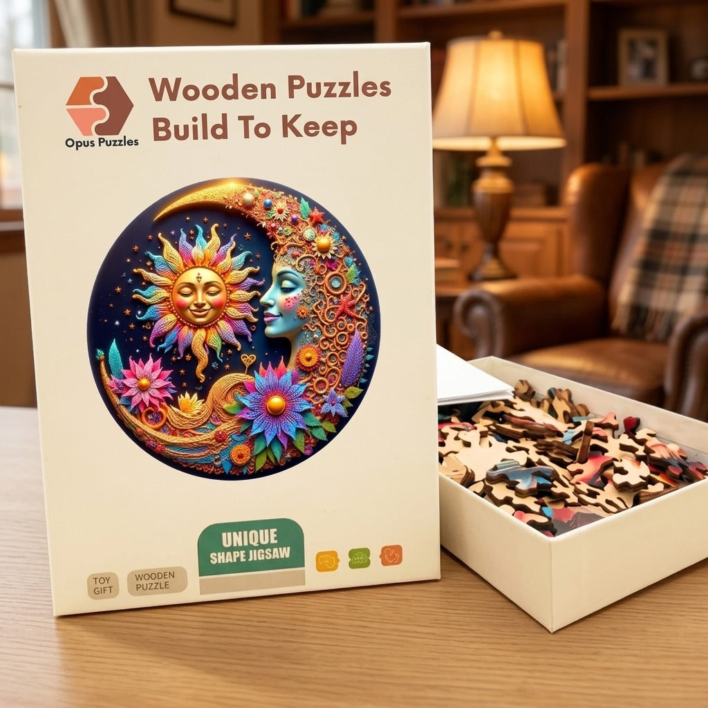 Sun And Moon Wooden Puzzle – packaged wooden puzzle gift box