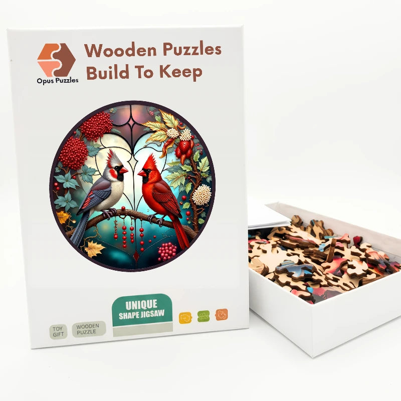 Winter Cardinals Wooden Puzzle – packaged wooden puzzle gift box