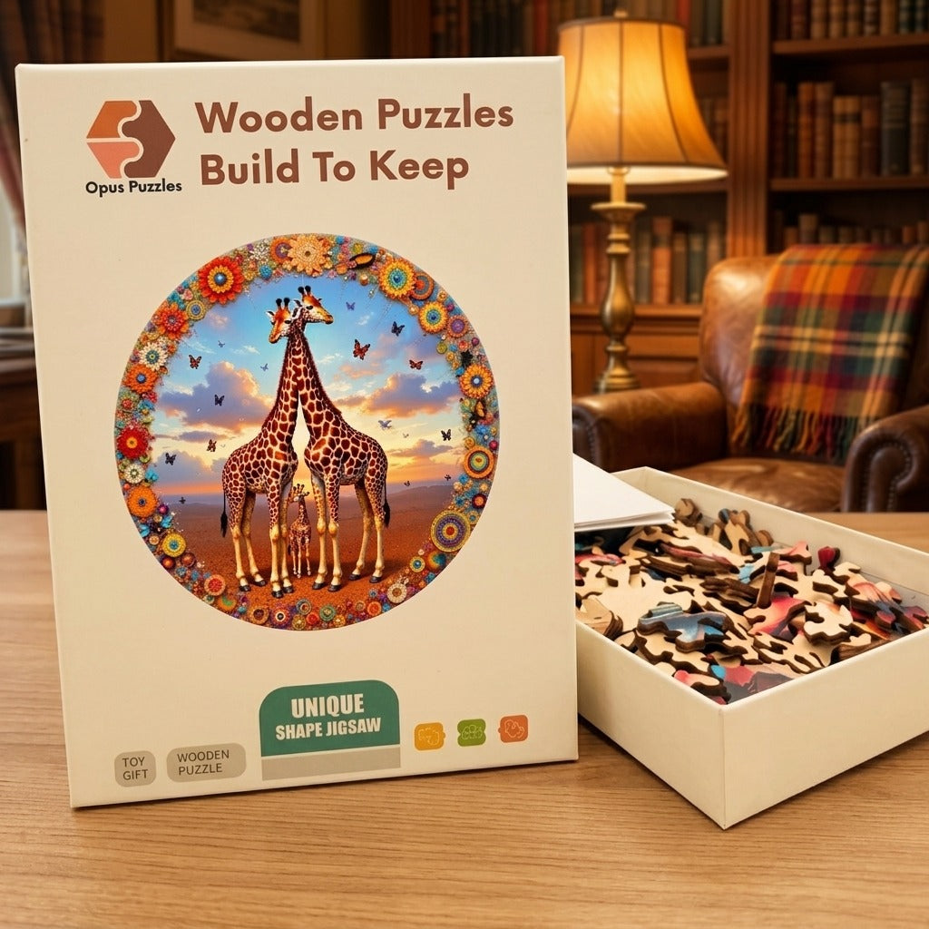 Savanna Giraffes Wooden Puzzle – packaged wooden puzzle gift box