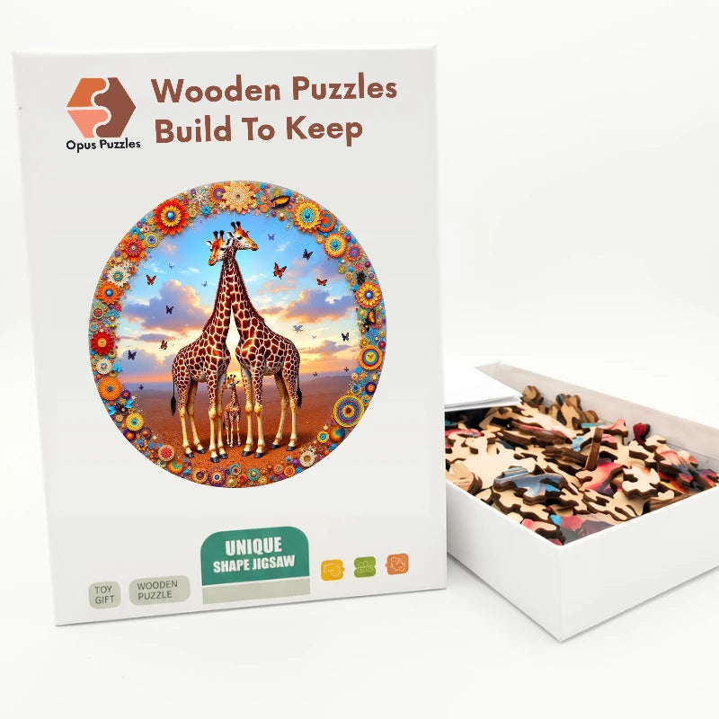 Savanna Giraffes Wooden Puzzle – packaged wooden puzzle gift box
